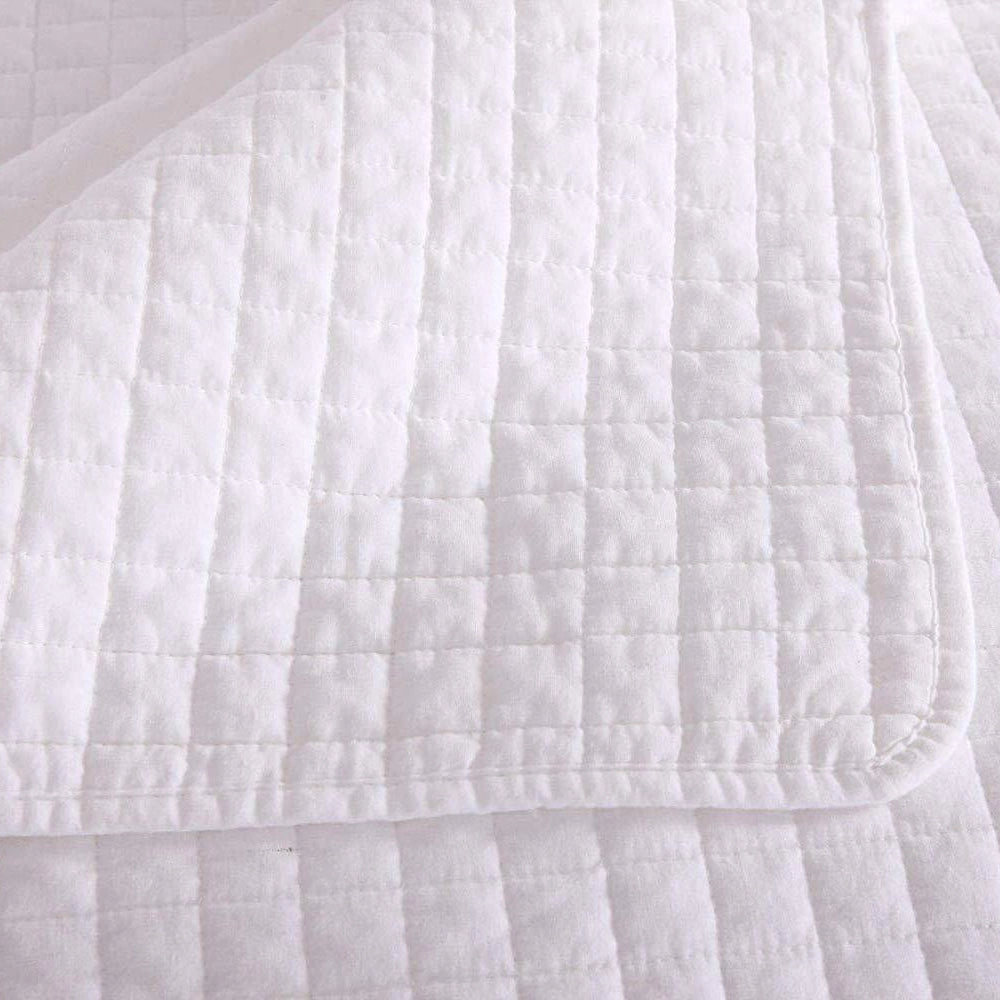 MarCielo 3 Piece Cotton Quilt Set White Square Quilted Bedspread Set