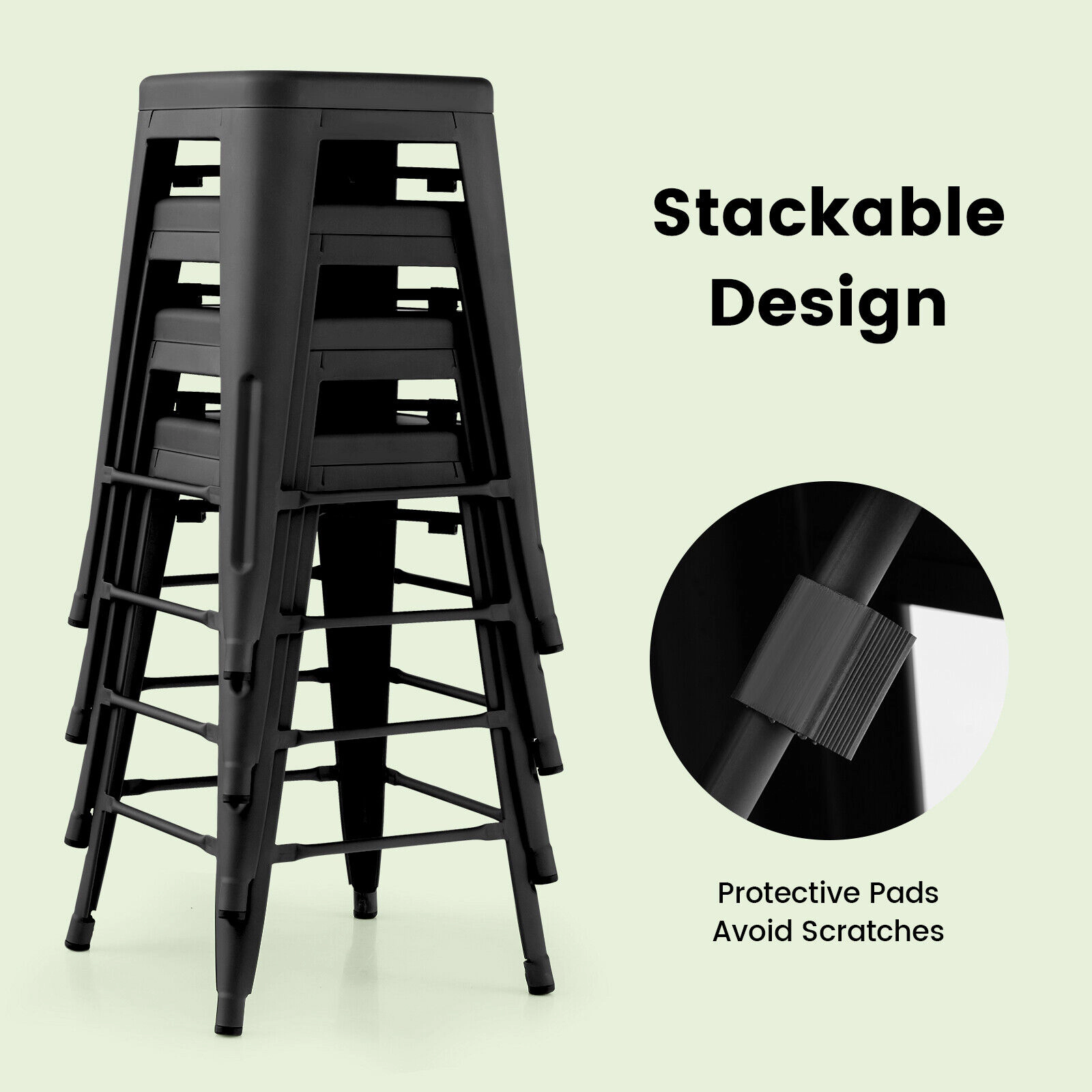 SUGIFT Set of 4 Metal Stackable Footrest Counter Height Bar Stools 16-in x 16-in x 24-in 330-lb Capacity Black