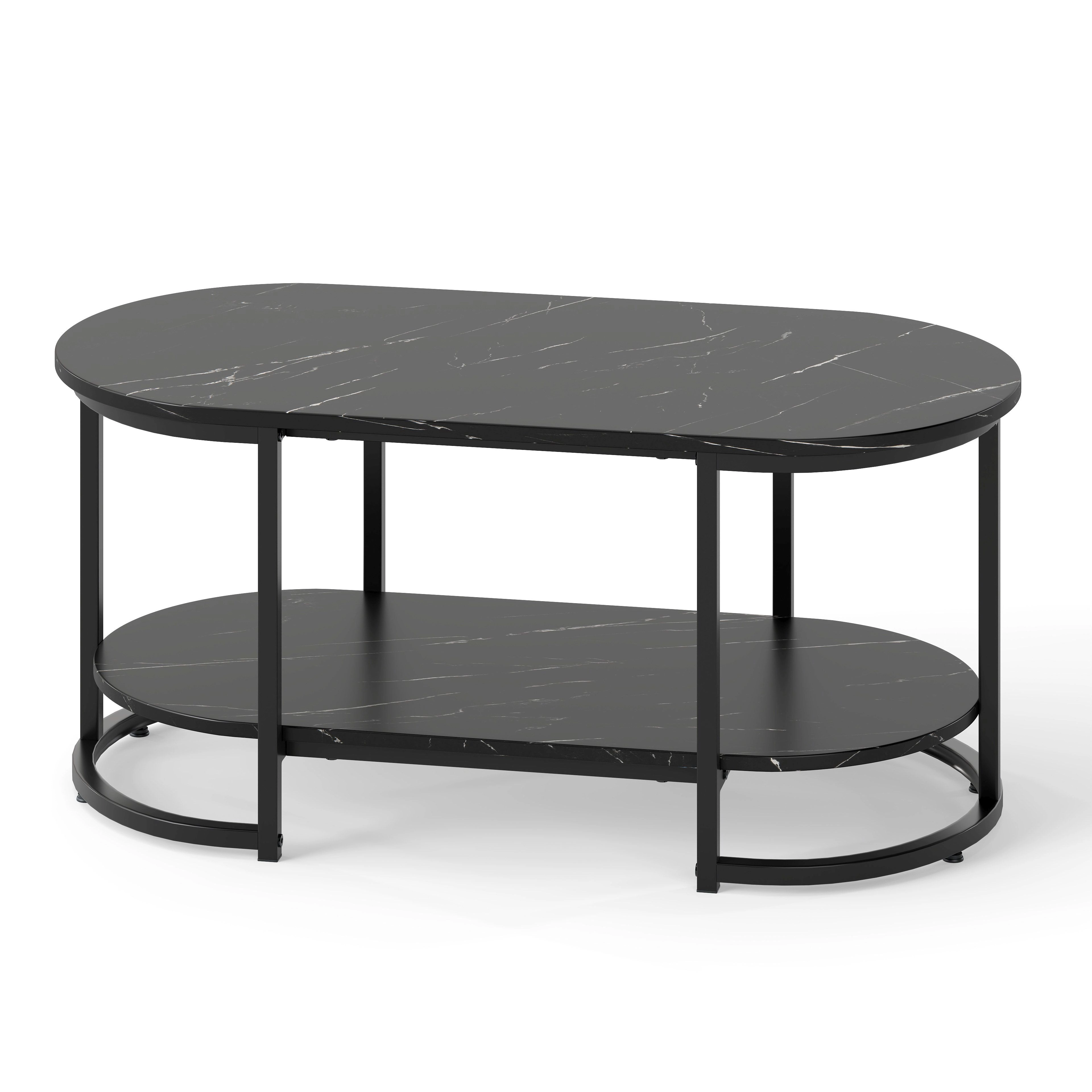 SlickBlue Marble Coffee Table with Open Storage Shelf