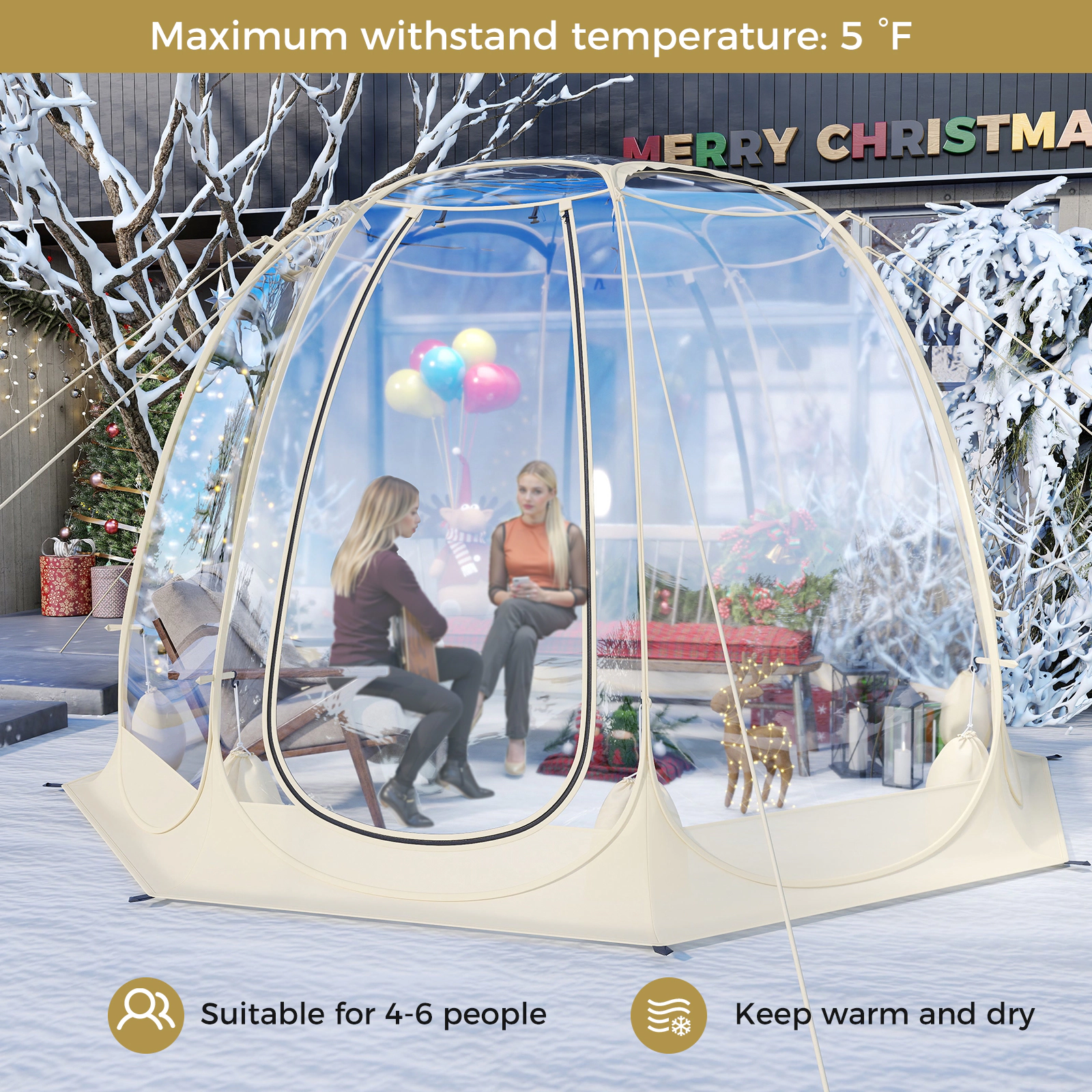 SUGIFT Beige 9.5-ft Transparent PVC Pop-Up Bubble Tent Igloo Screen House with Clear Skylight and Carry Bag