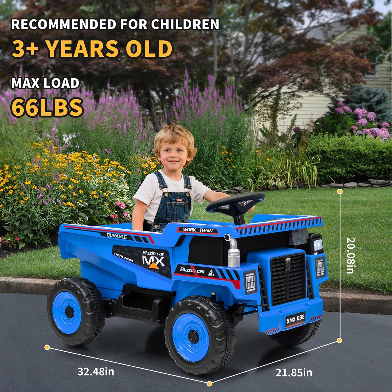 12V Kids Ride On Dump Truck, Electric Construction Vehicle with Remote Control, Bed,Suspension,LED Lights & Music