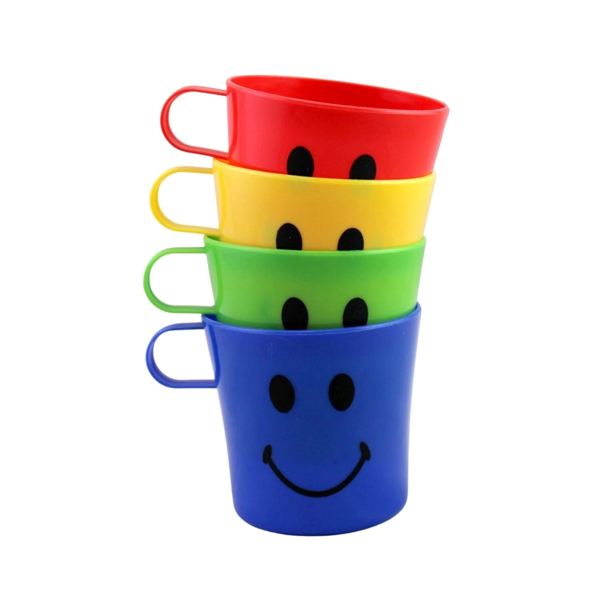 Home Collection Pack of 4 Kids Smiley Face Plastic Cups, 8 oz BPA-Free