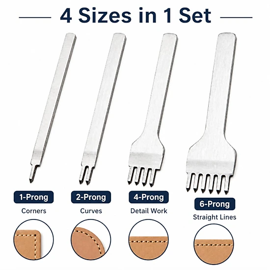 TIKA 4-Piece Leather Stitching Chisel Set - 1, 2, 4, 6 Prong, 3 mm ...