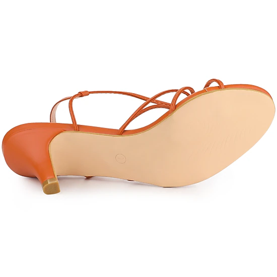 BLISSFUL STEP Women's Faux Leather Strappy Slingback Kitten Heels Sandals