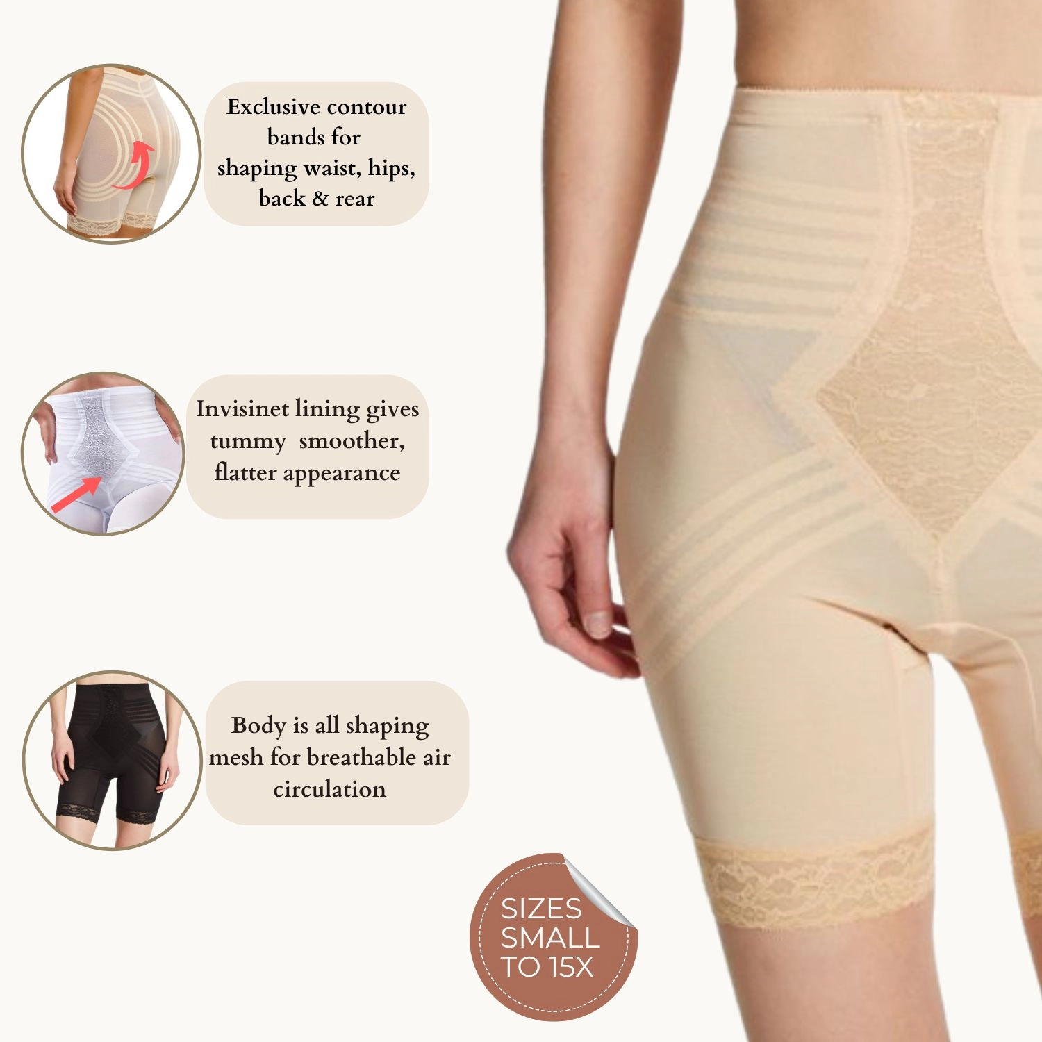 Rago Breathable High Waist Thigh Slimmer | No Roll Power Mesh Hourglass Shaper Firm to Extra Support Style 6209