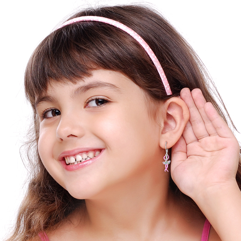 CHANTEUR Kids Ballerina Crystal Leverback Earrings - White Gold Palladium Plating, Silver