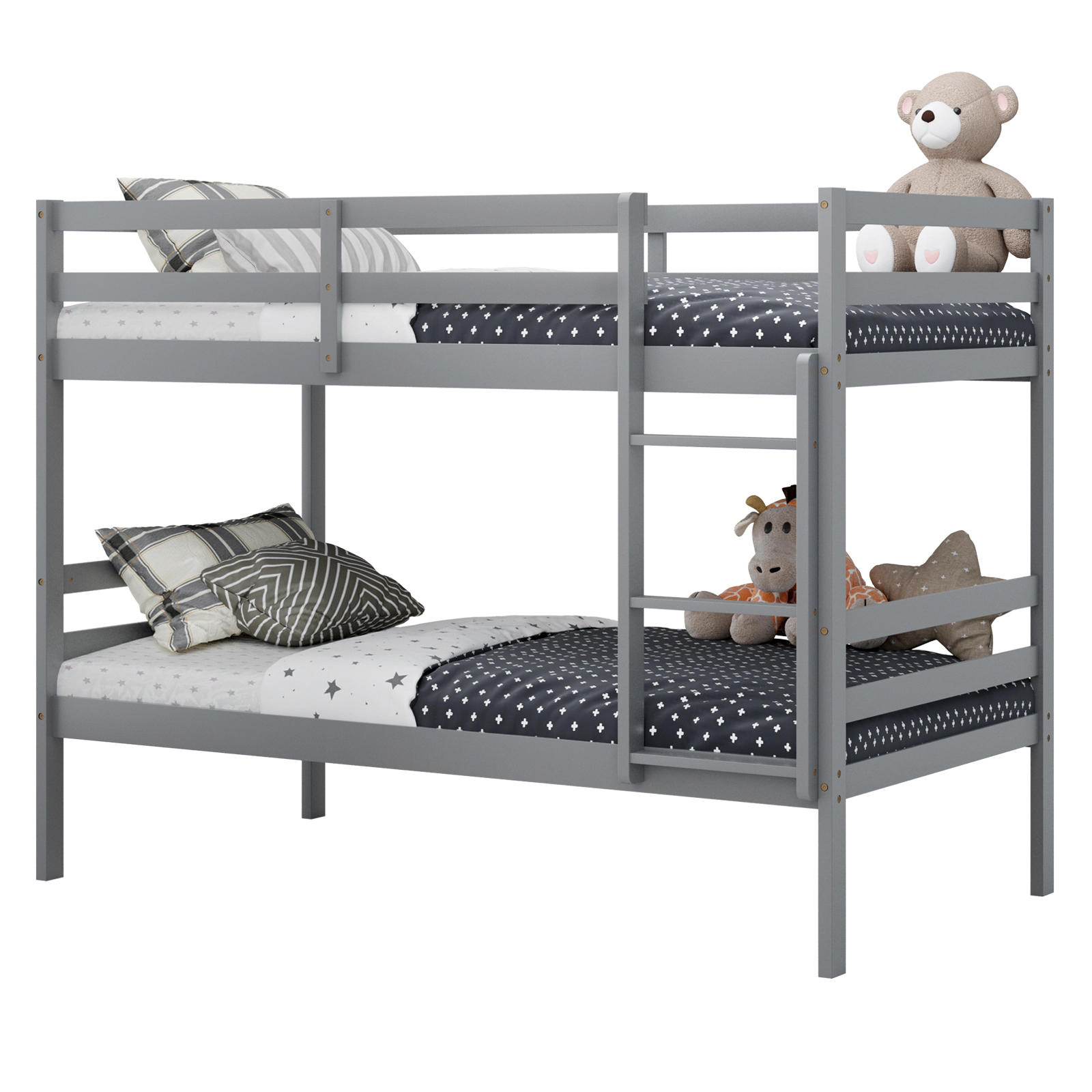 SUGIFT Gray Ladder and Safety Rail 400-lb Twin Over Twin Kids Wooden Bunk Bed