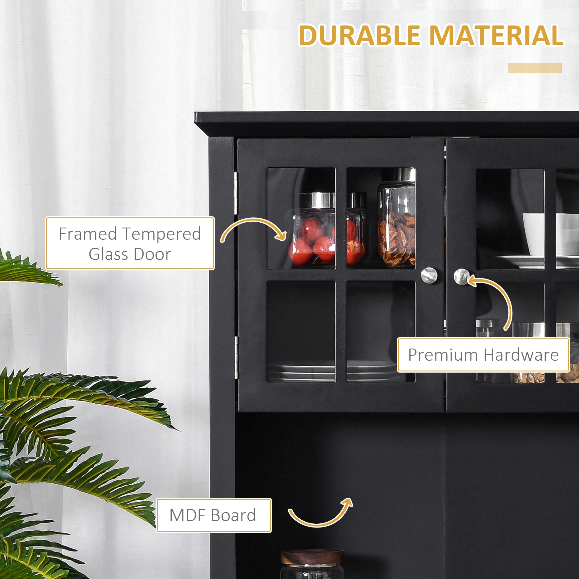 HONGGE Elegant Buffet with Hutch Kitchen Pantry Storage Cabinet Framed Glass Door Drawer and Microwave Space