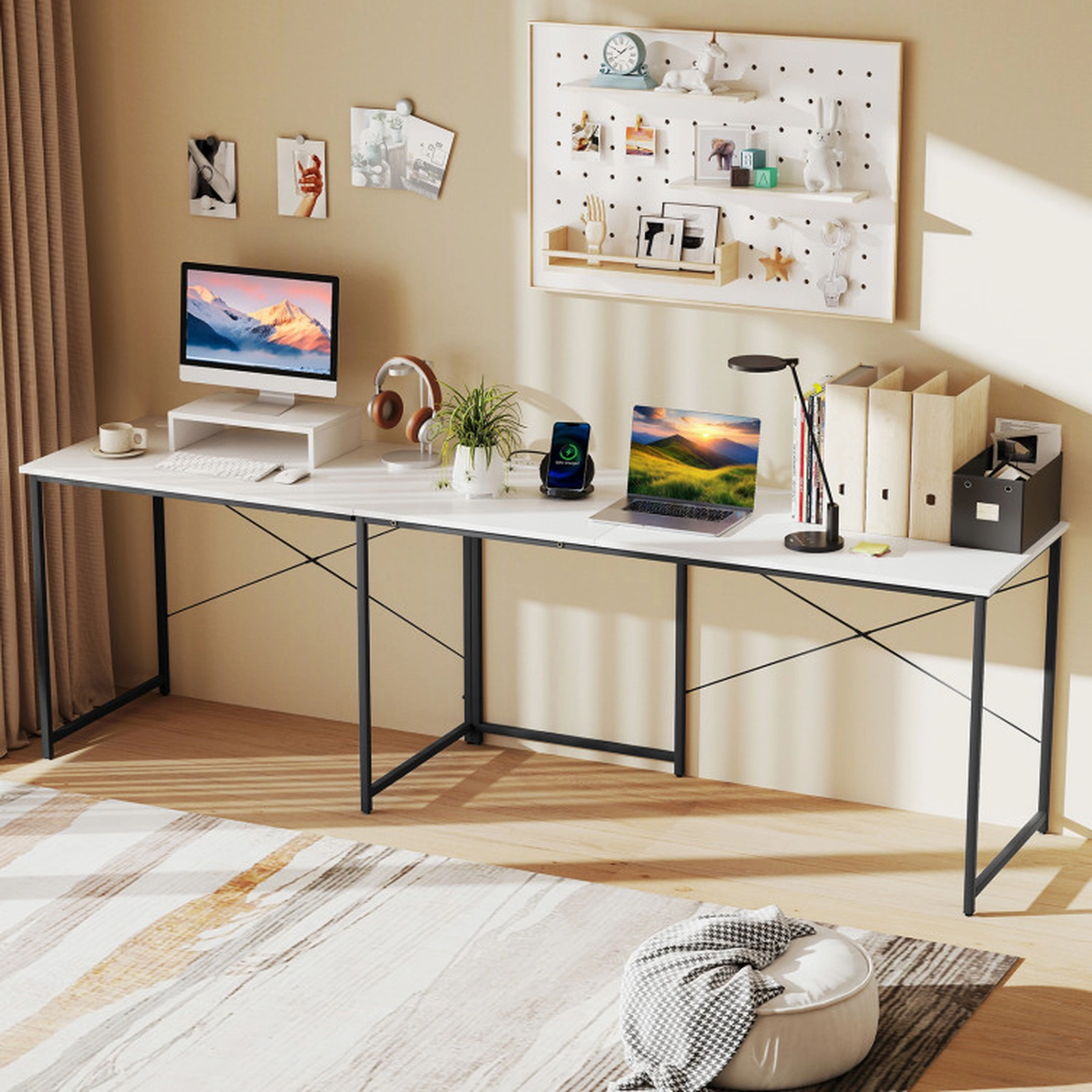 SUGIFT 2-Form L-Shaped Computer Desk with Monitor Shelf 253-lb Capacity White Rustic Brown Black Gray Natural Brown