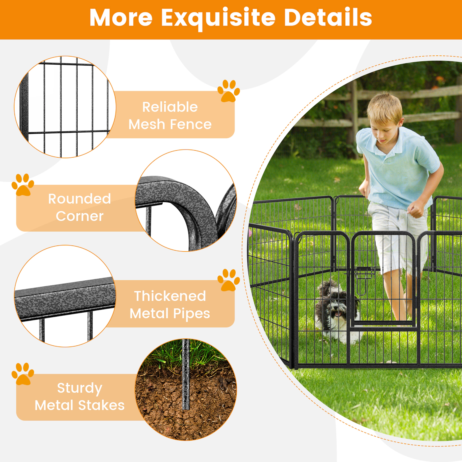 SUGIFT Black 8-Panel 24-in Metal Foldable Dog Playpen Pet Fence with Door and Locking Latch for Indoor