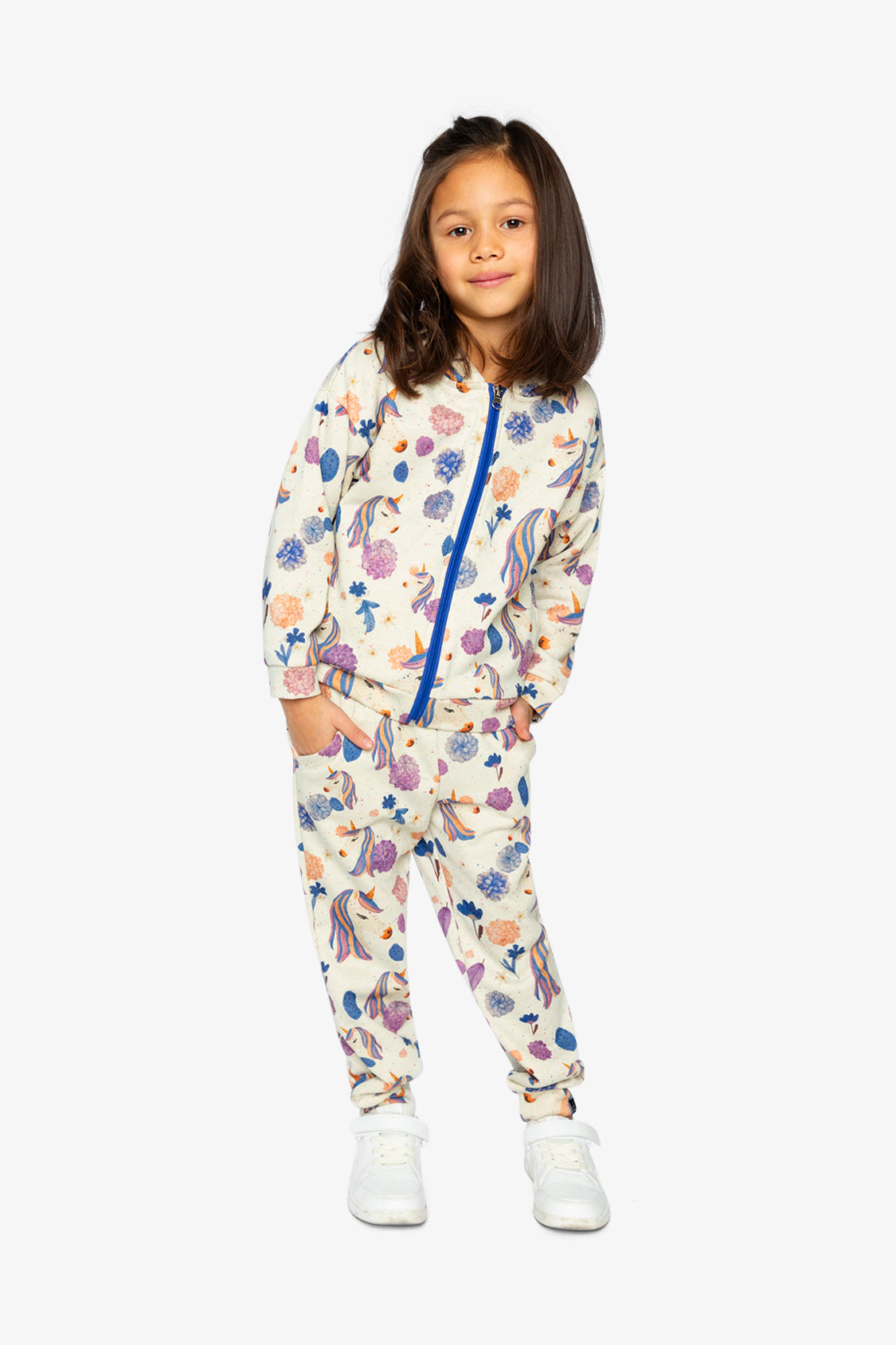 Deux par Deux Girls Unicorn Print French Terry Sweatpants