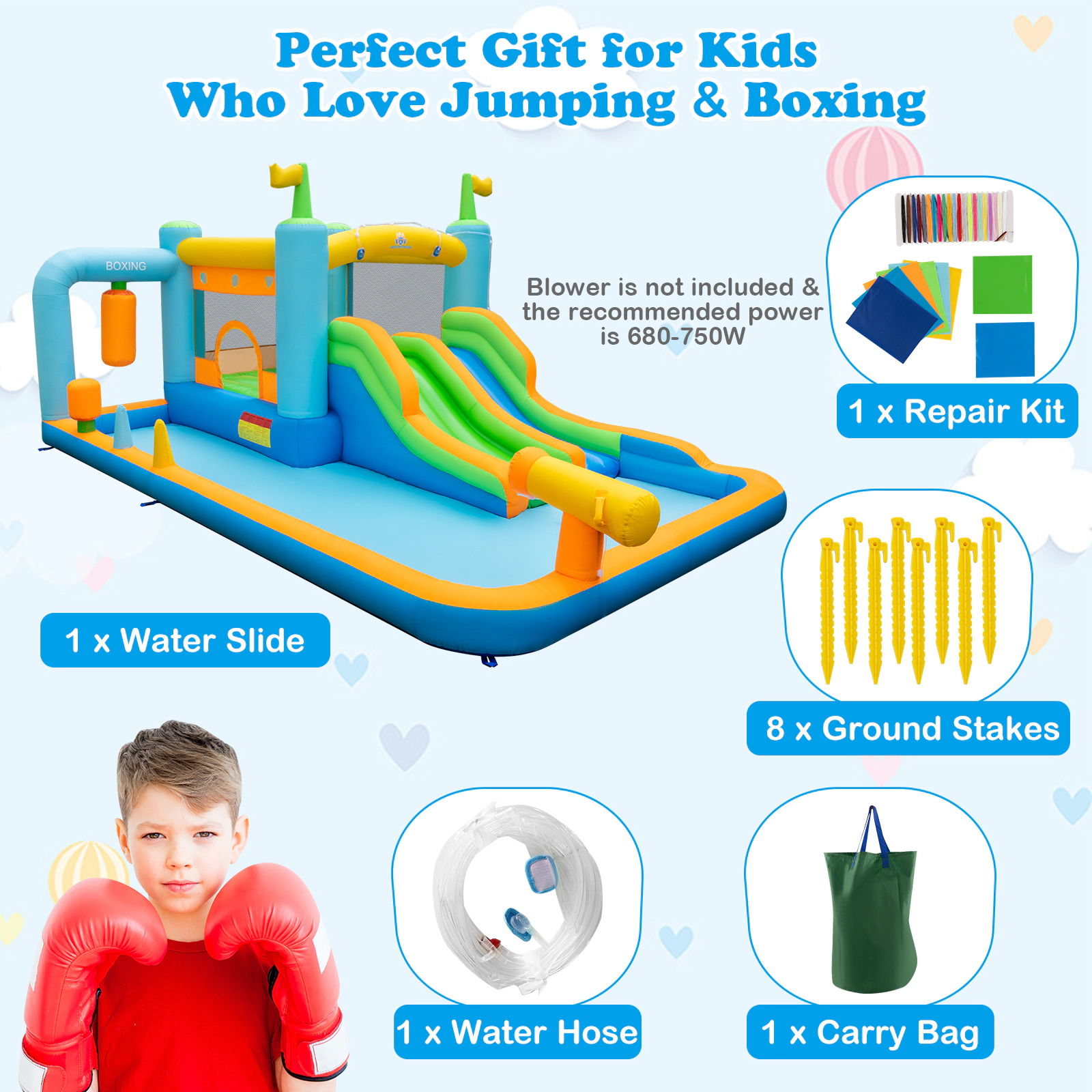 SUGIFT Giant Inflatable Water Slide with 15-ft Splash Pool and Boxing Sandbag for Backyard Summer Fun