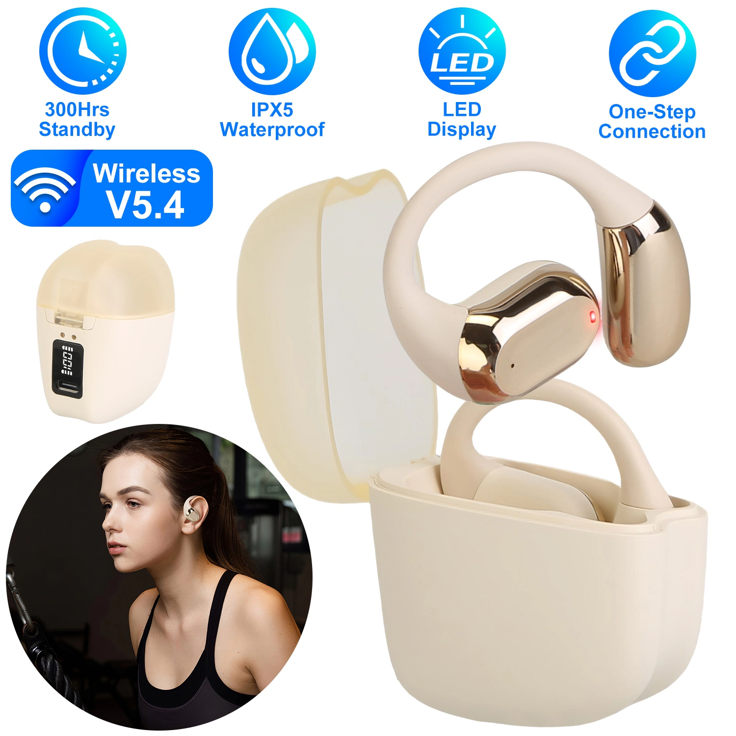 GBruno Wireless Open Ear Earbuds With LED Display