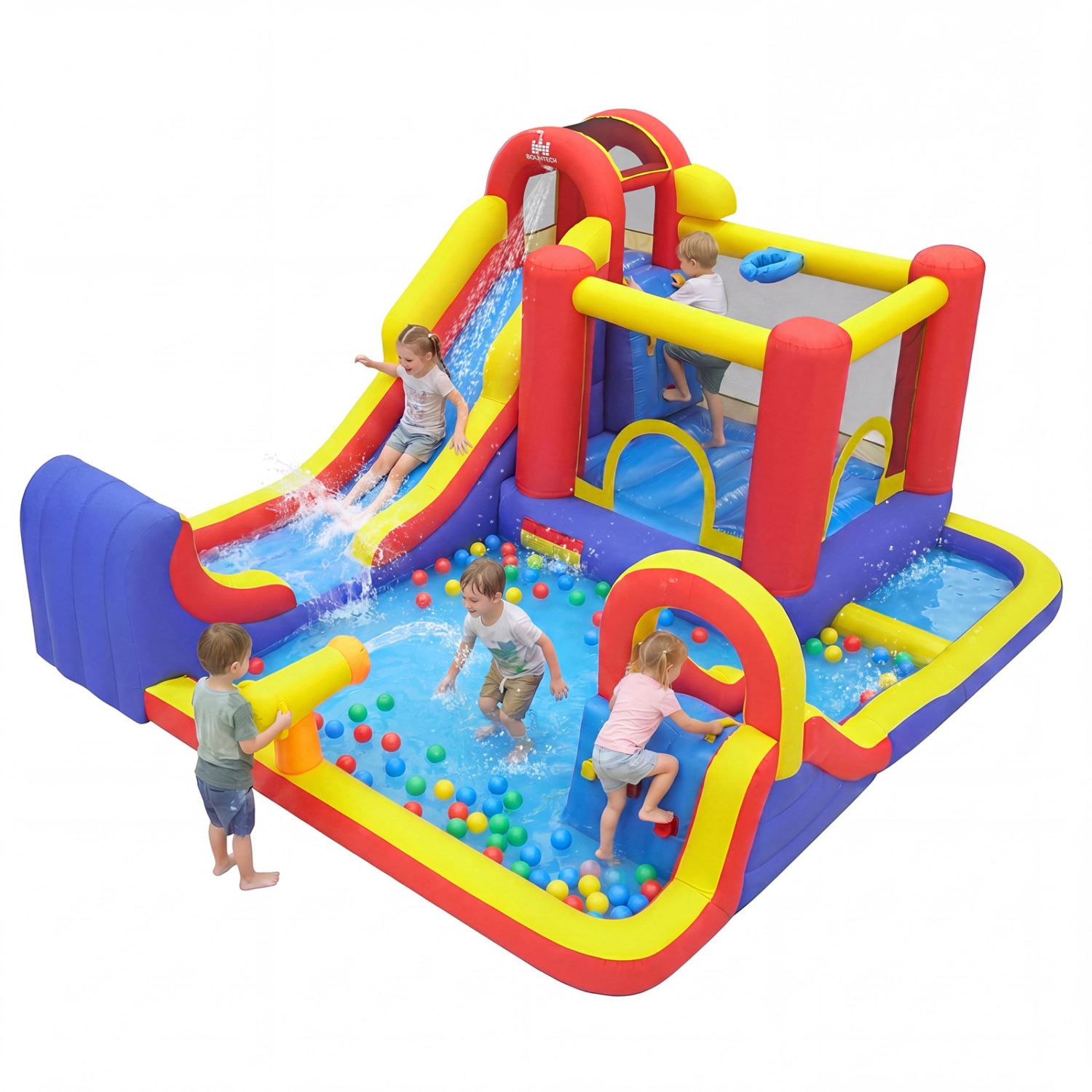 LJG Kids 7-in-1 Outdoor Bounce House with Dual Slides and 680W Blower