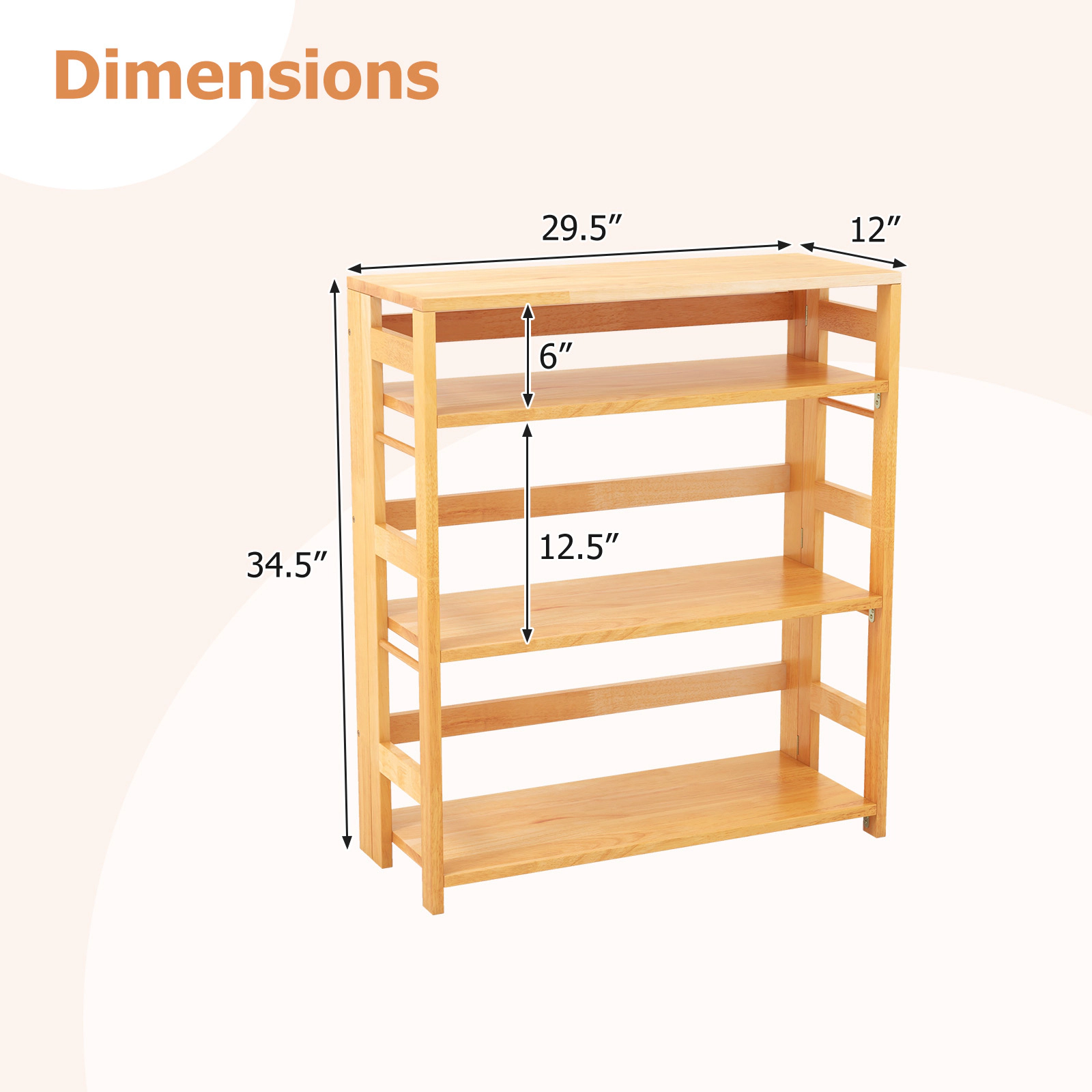 SUGIFT 4-Tier Bookshelf with Side Fences 33-lb Shelf Capacity Natural
