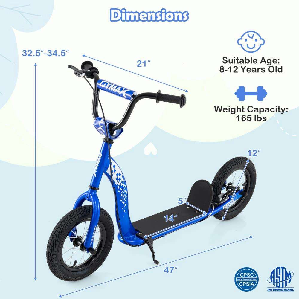 Hivvago Kids Scooter Youth Kick with Adjustable Height Handlebar Inflatable Wheels