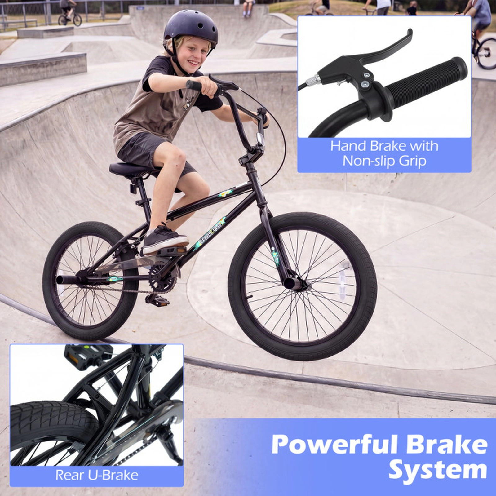 SUGIFT Black 360 Degree Steering 4 Metal Pegs and Adjustable Seat Kids 20 Inch BMX Bike