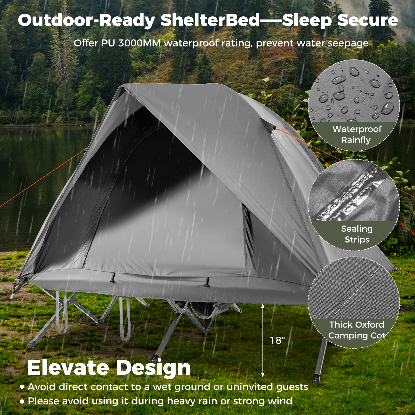 LJG 2-Person Camping Cot Tent Foldable Off-Ground Camping Combo for Adults