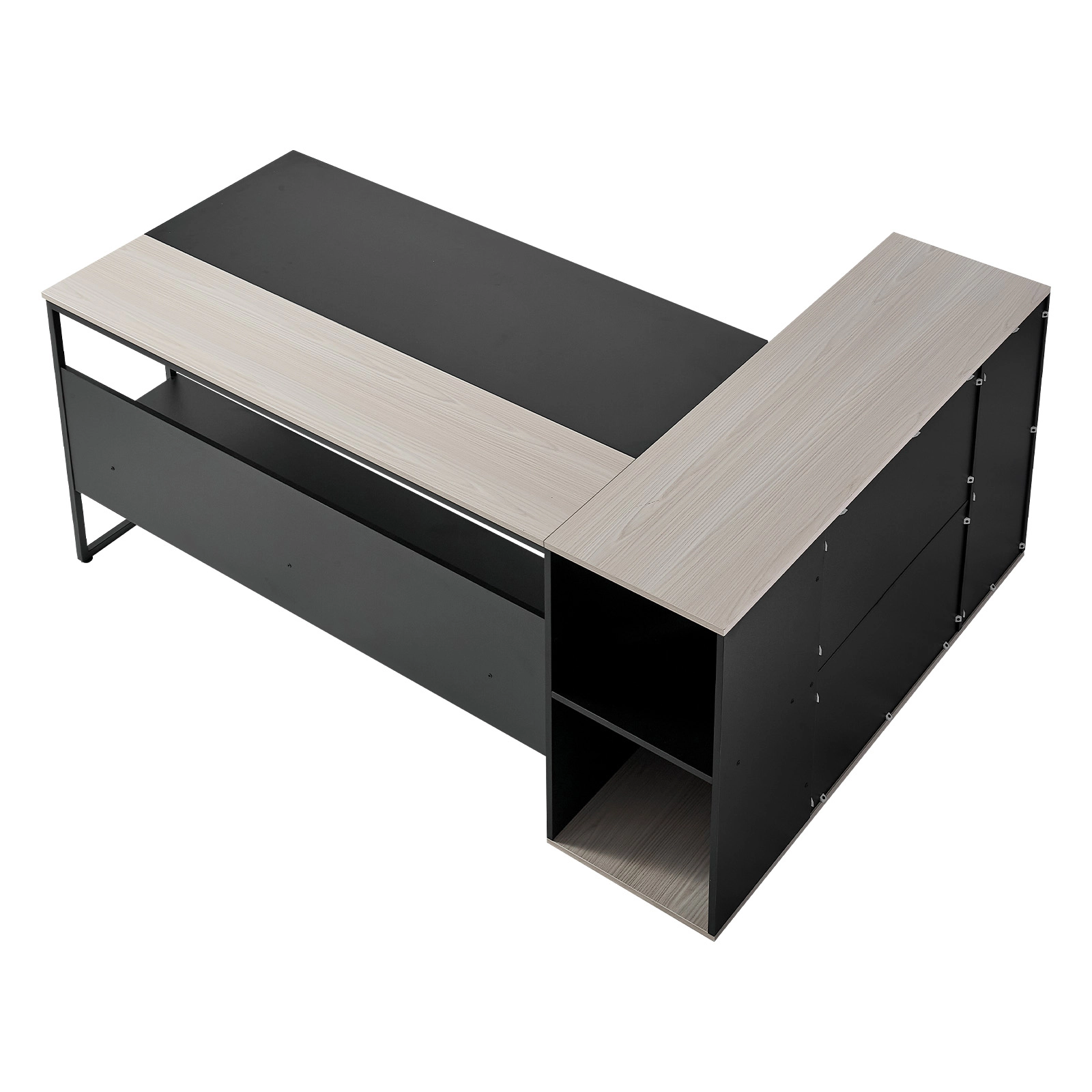 HONGGE Large Modern L-Shaped Executive Desk with Drawers, Storage Cabinet, Heavy Duty Wooden Table