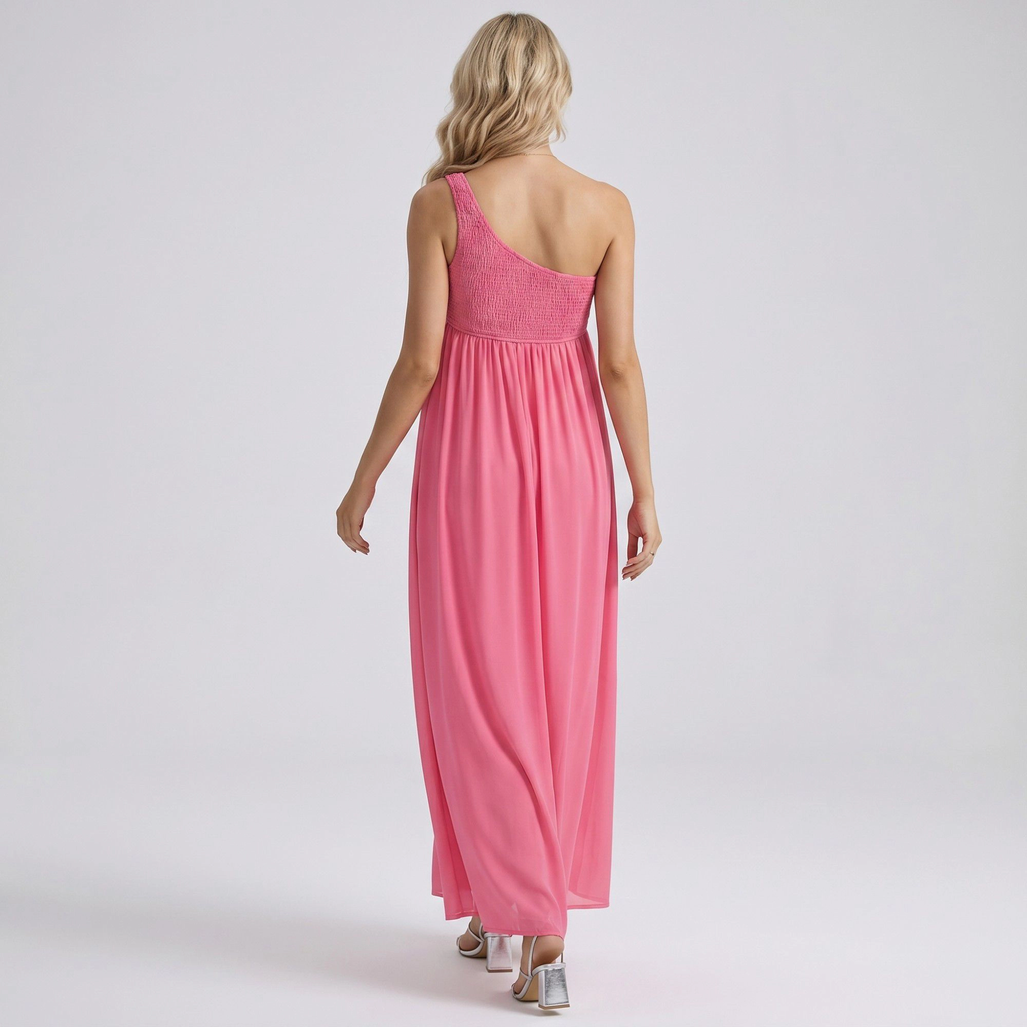 Anna-Kaci Women's One Shoulder Smocked Bodice Flowing Skirt Maternity Maxi Dress