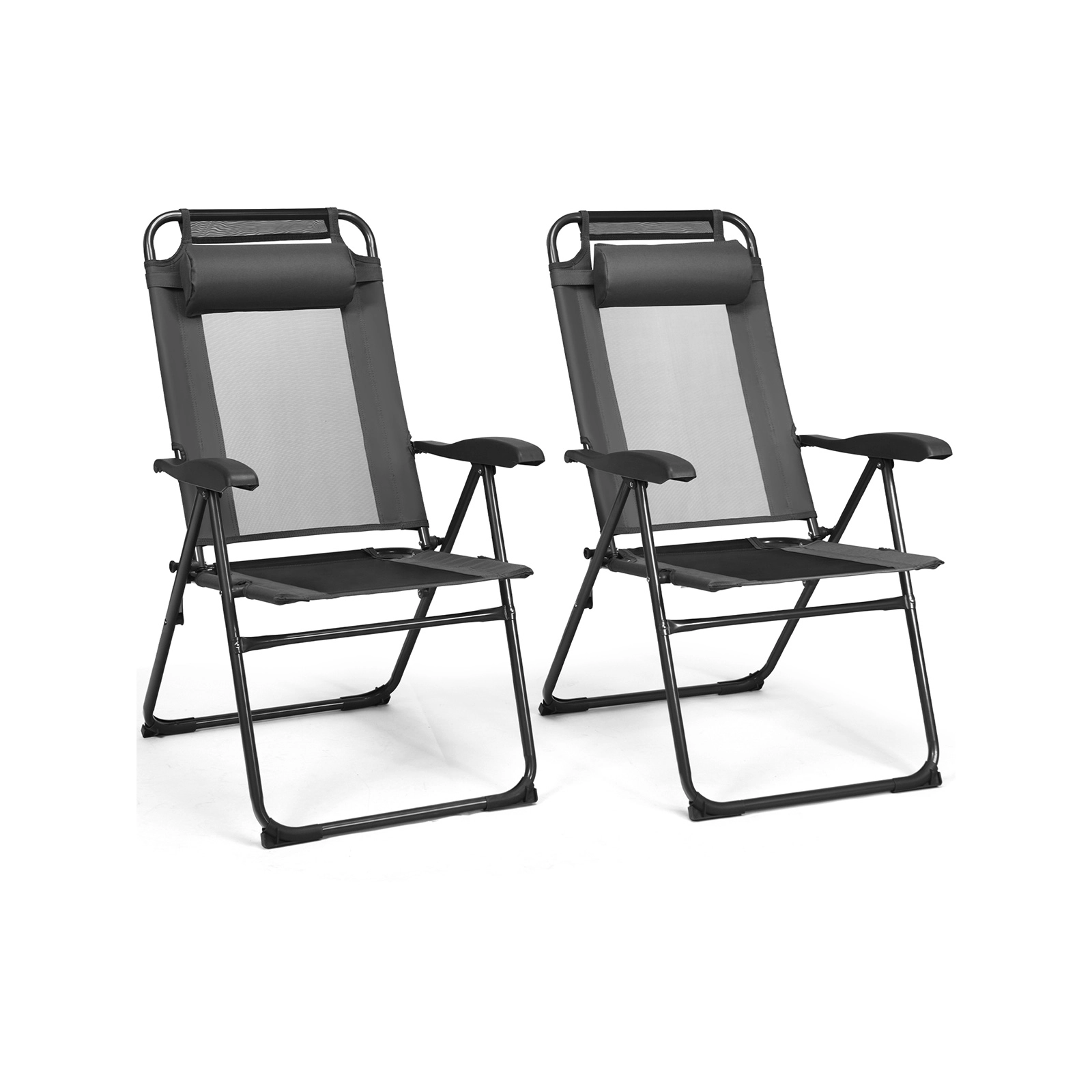 LJG 2 Pieces Patio Adjustable Folding Recliner Chairs with 7 Level Adjustable Backrest