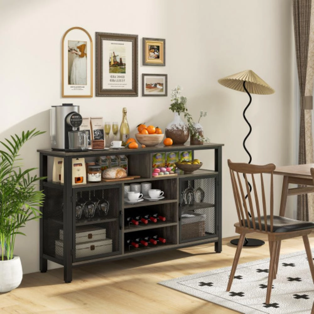 Hivvago 55-Inch Buffet Sideboard With 8-Bottle Wine Racks And Wine Glass Holders
