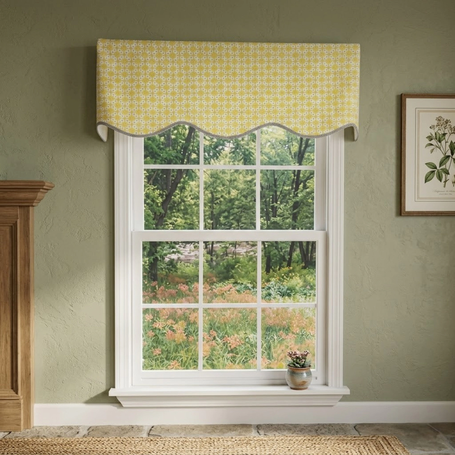 RLF Home Blast Trimmed Provance Window Valance 100% Cotton Lined Rod Pocket 50" x 17" Yellow