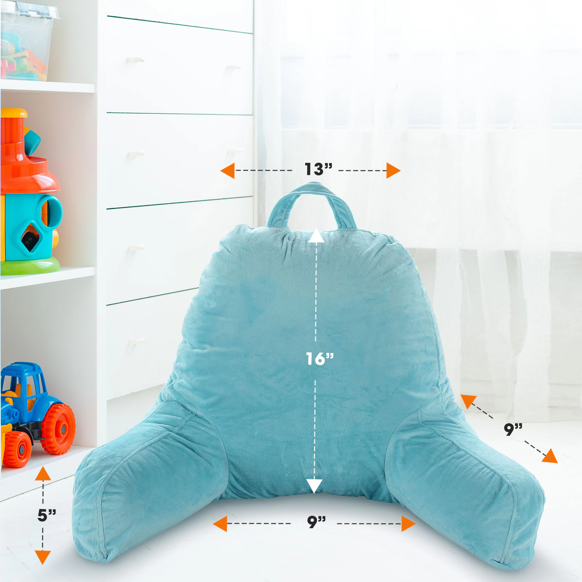 Cheer Collection Small Kids Backrest Reading Pillow with Armrests and Washable Cover (Navy)