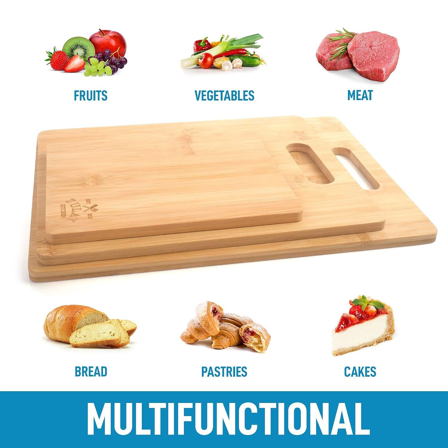 Zulay Kitchen (3-Piece Set) Bamboo Wooden Cutting Boards (Multiple Sizes)