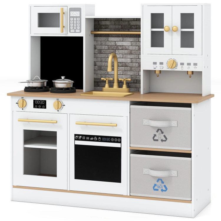 Hivvago Kids Wooden Kitchen Playset with Stoves Sound Light for 3+ Years Old