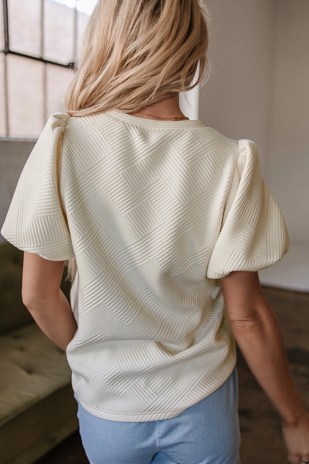 Threaded Pear Women's Aliya Textured Puff Sleeve Top