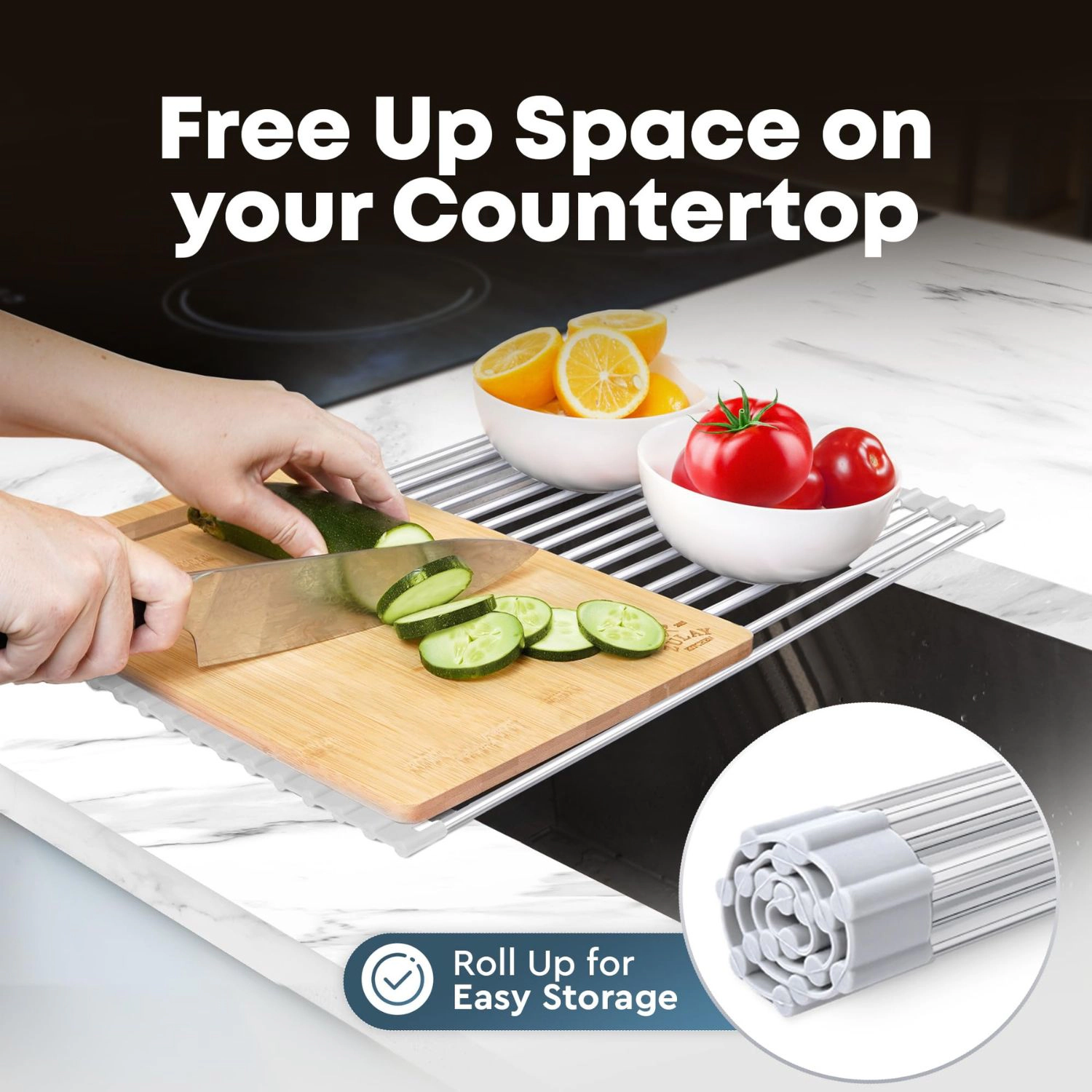 Zulay Kitchen 17.5” x 12” Roll Up Dish Drying Rack - Stainless Steel Over Sink Dish Drying Rack