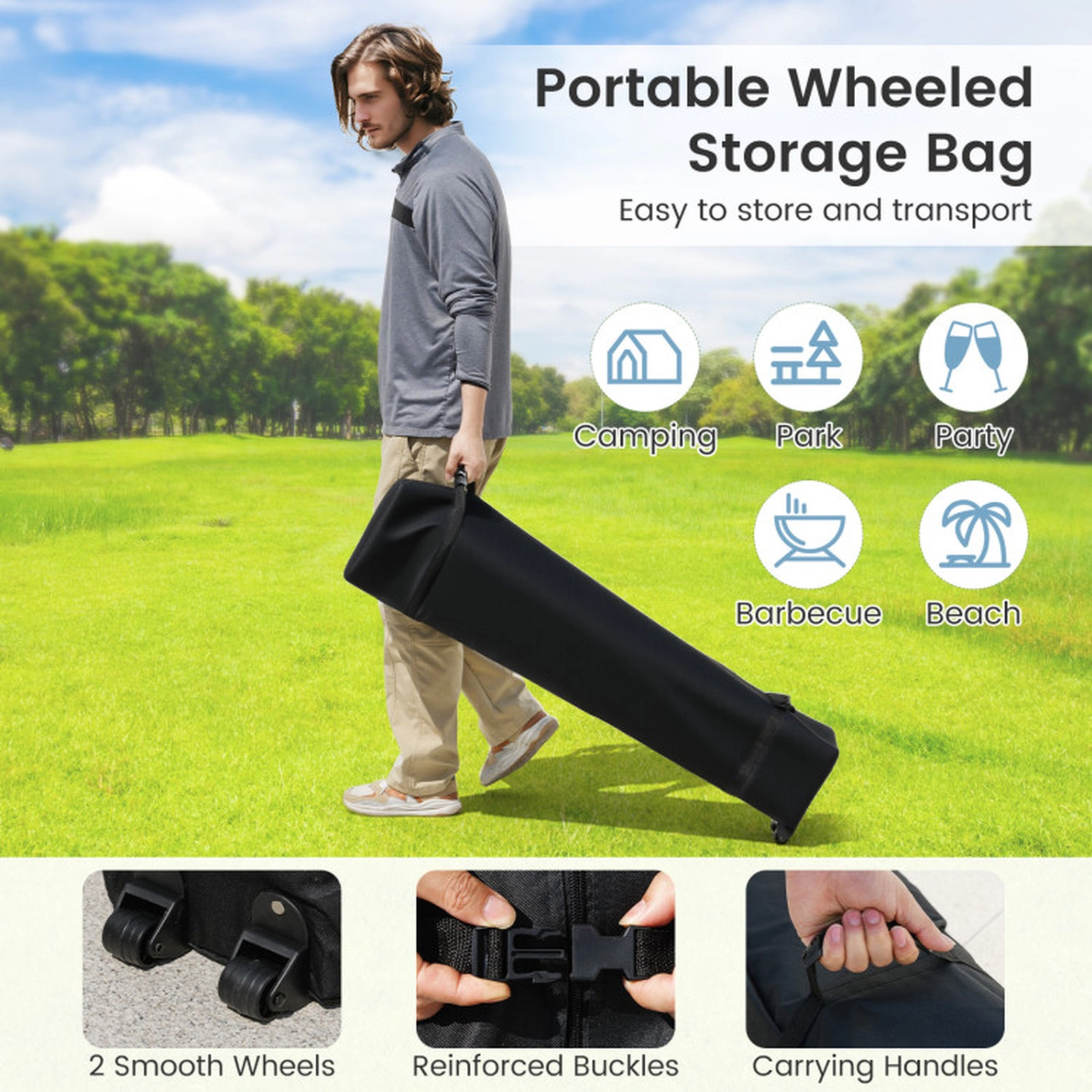 SUGIFT Foldable Pop Up 10 x 10Canopy Tent with 3-Height Adjustable Frame Wheeled Bag and Accessories Gray