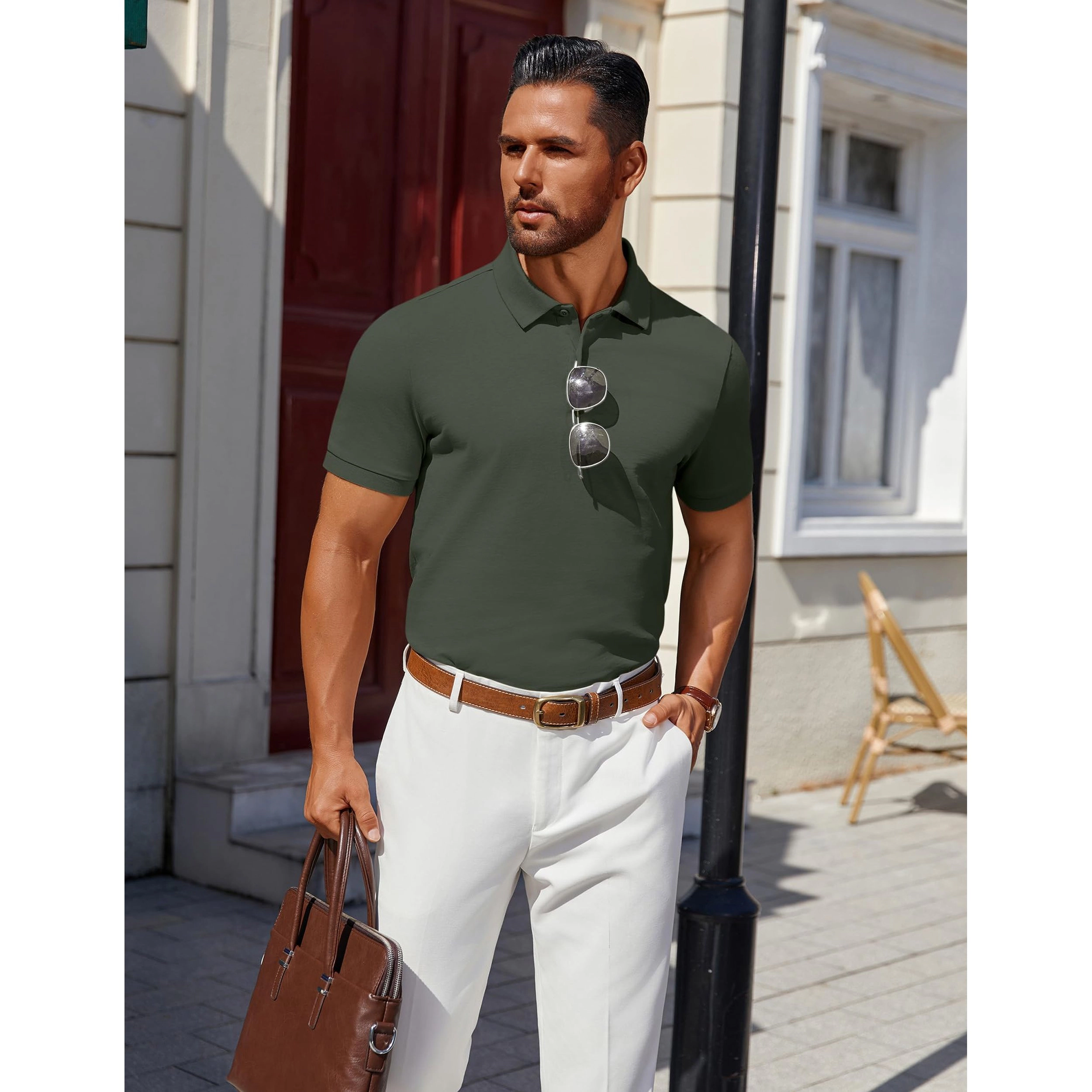COOFANDY Men's Regular Fit Short Sleeve Collar Neck Polo Shirt