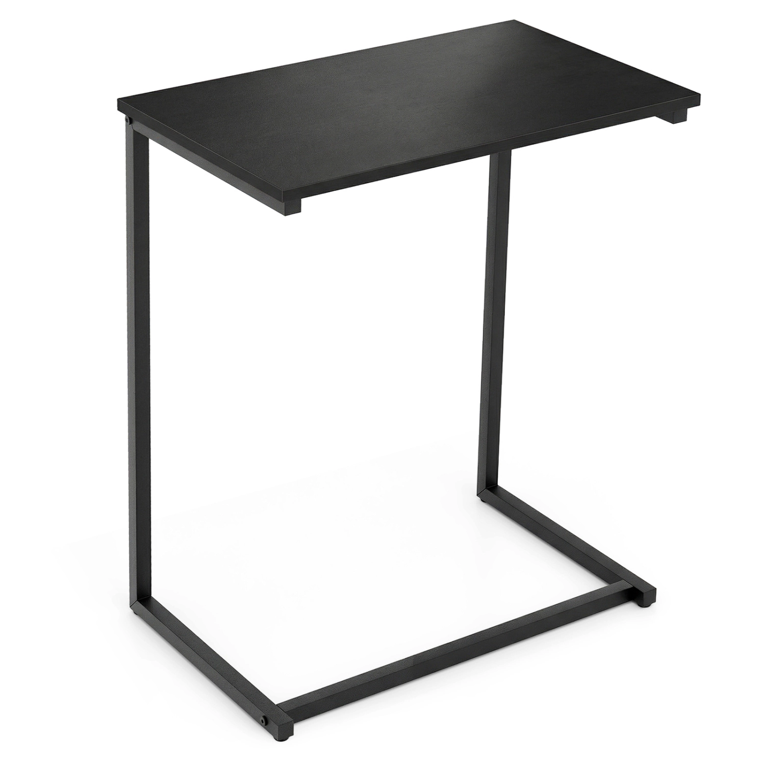 Glintex Slim C-Shaped Snack End Table with Wood Grain Top and Metal Frame, Black
