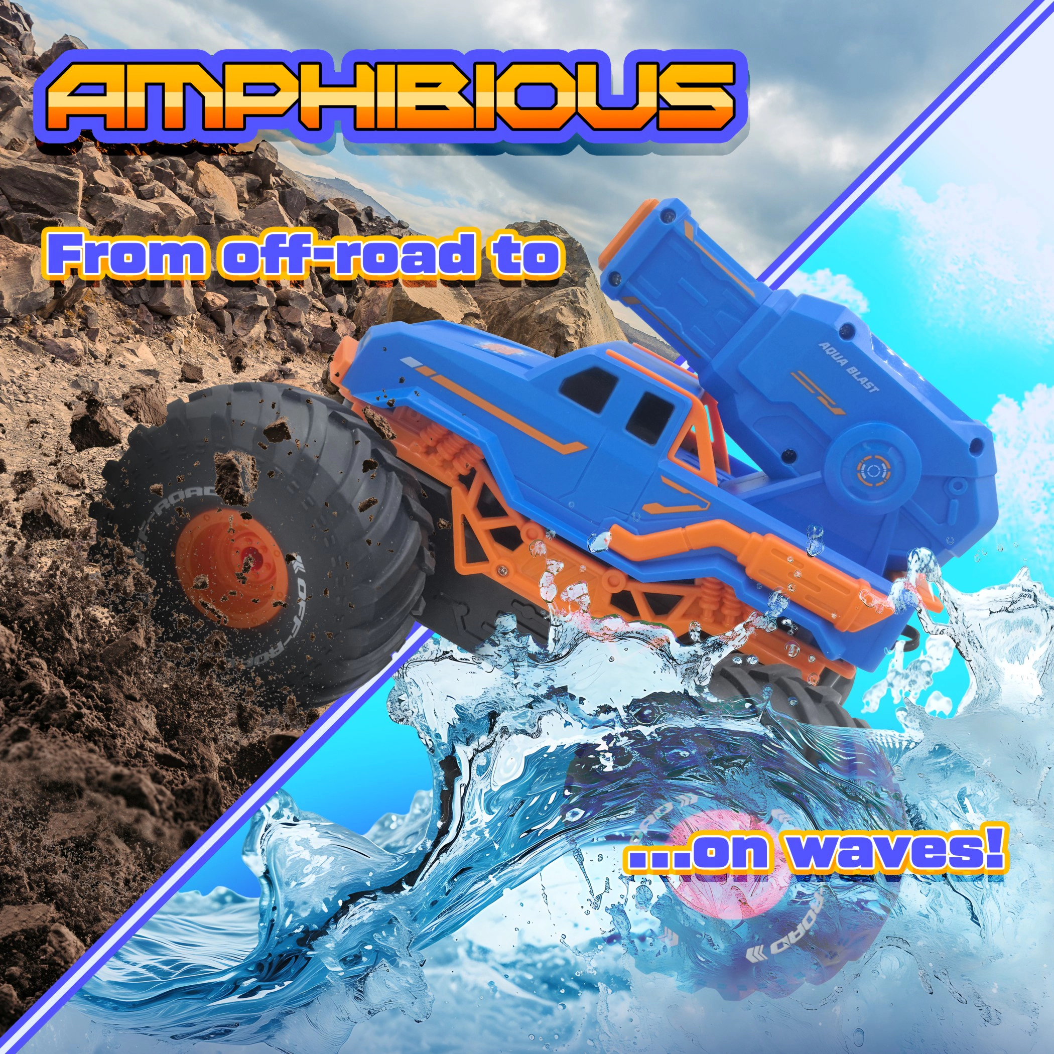 Force1 Hydro Havoc Amphibious RC Monster Truck – 2 Speed Modes, Off-Road & Water Capabilities for Kids