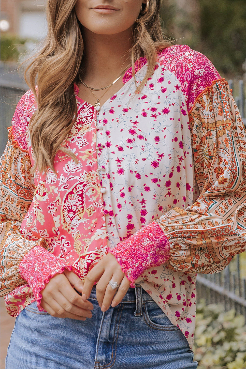 Threaded Pear Women's Adalee Printed Puff Sleeve Shirt