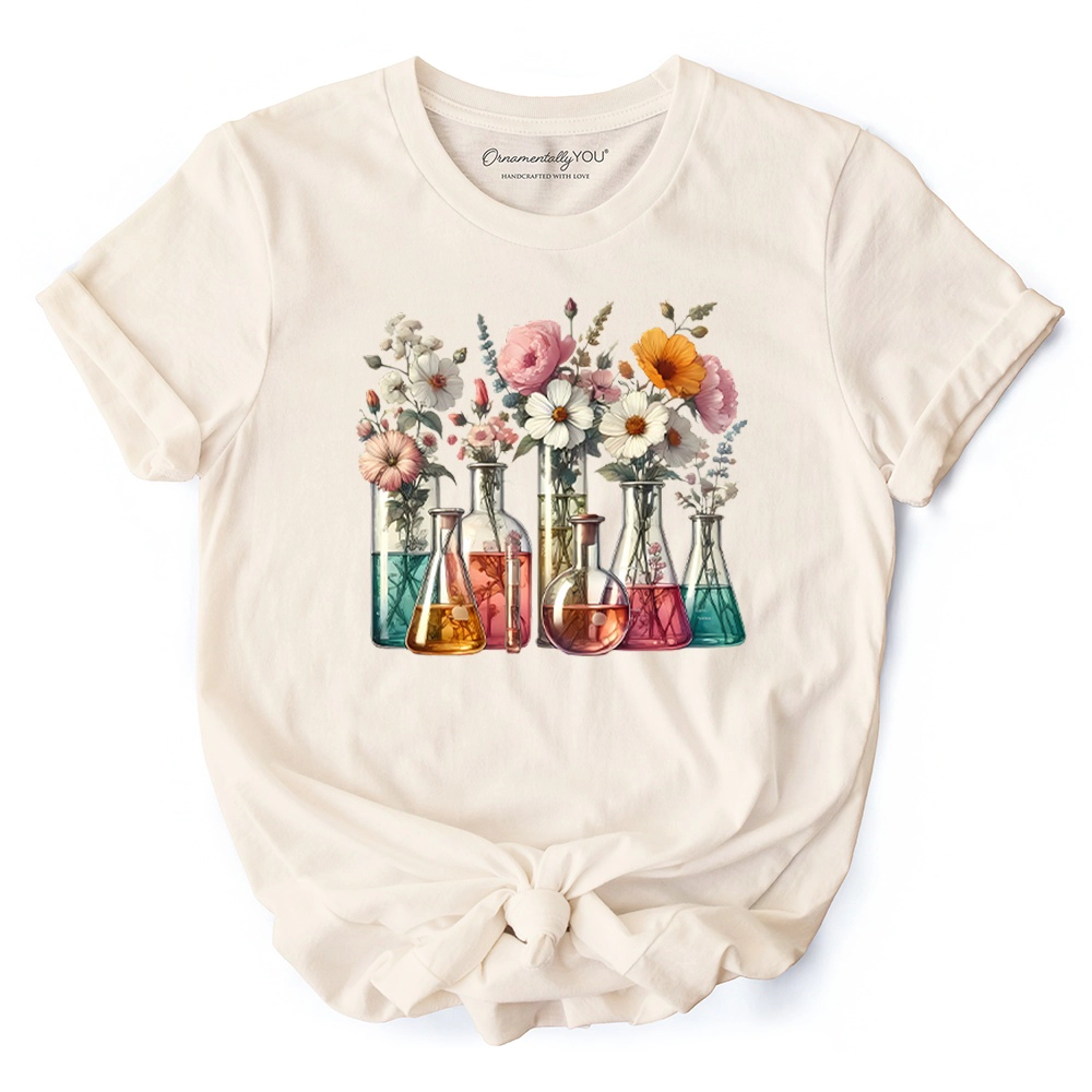 OrnamentallyYou Womens Floral Science Lab Beakers T-Shirt