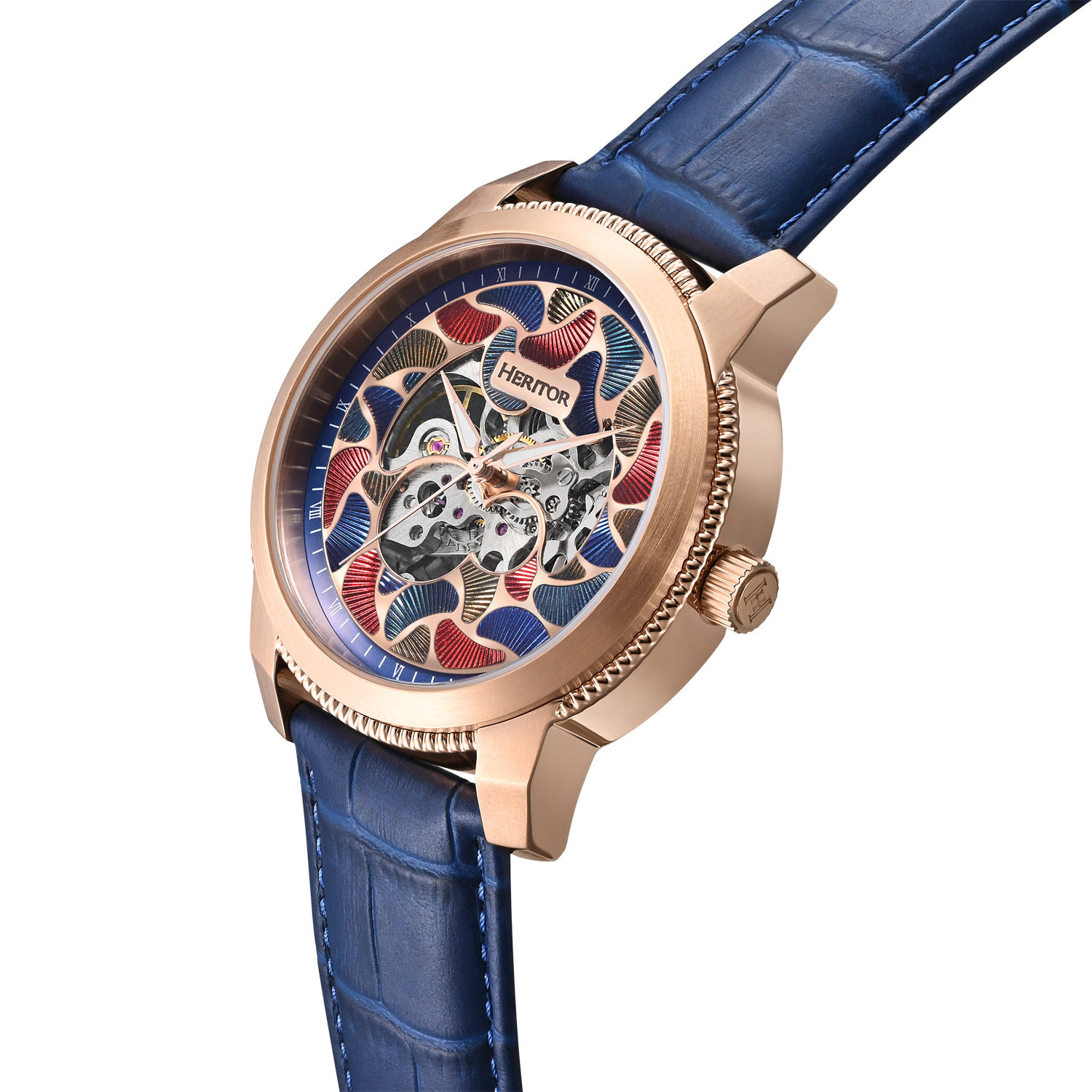 Heritor Automatic Emmanuel Semi-Skeleton Leather-Band Watch