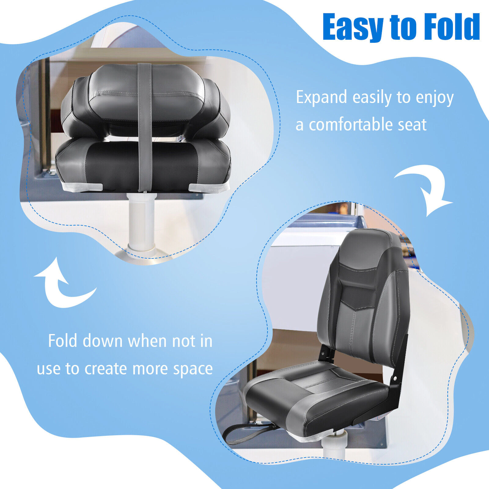 SUGIFT Set of 2 Black High Back Boat Seats with Aluminum Hinges 17.5-in W 20-in D 24-in H 250-lb Chair Capacity