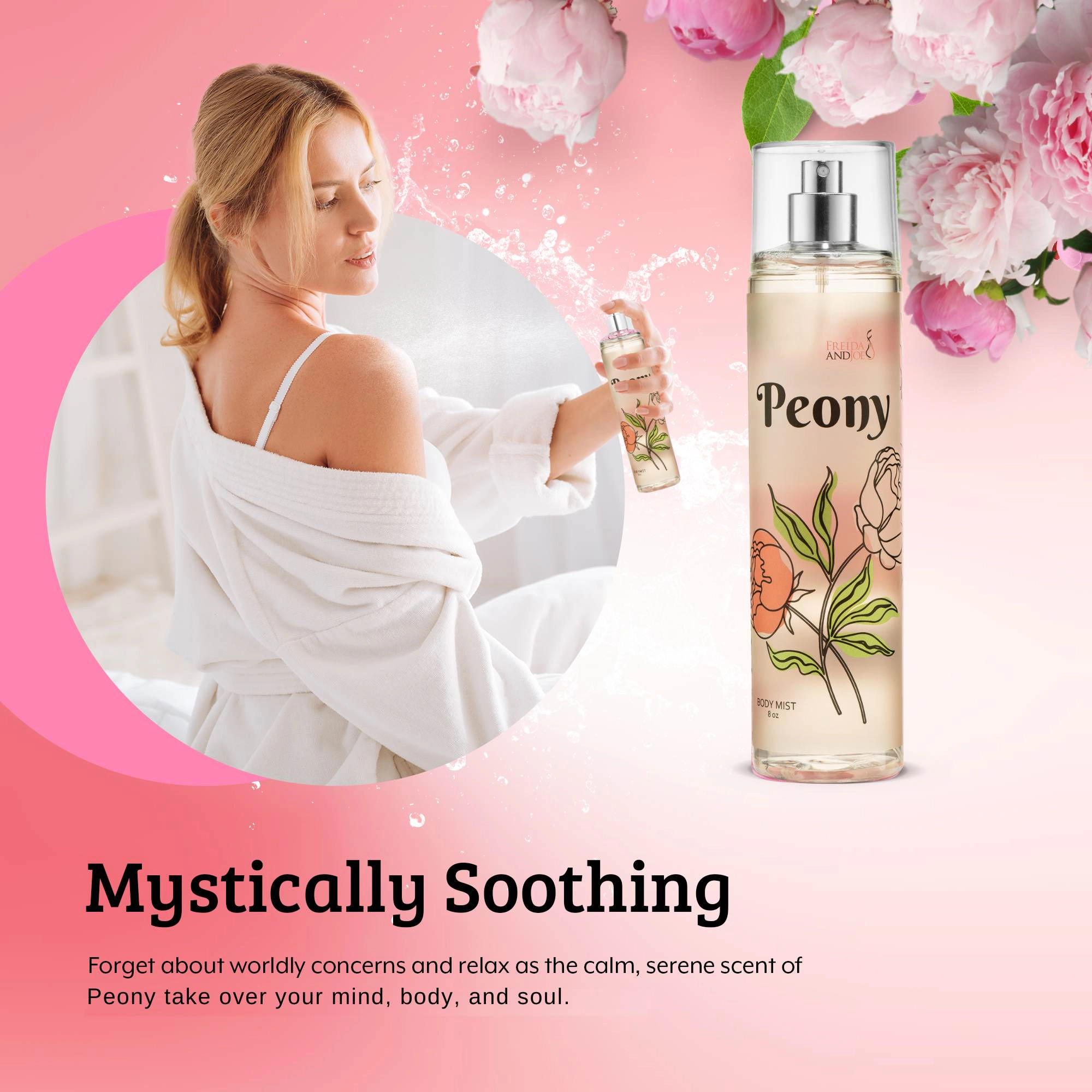 Freida and Joe Women Peony Fragrance Body Mist in 8oz Spray Bottle