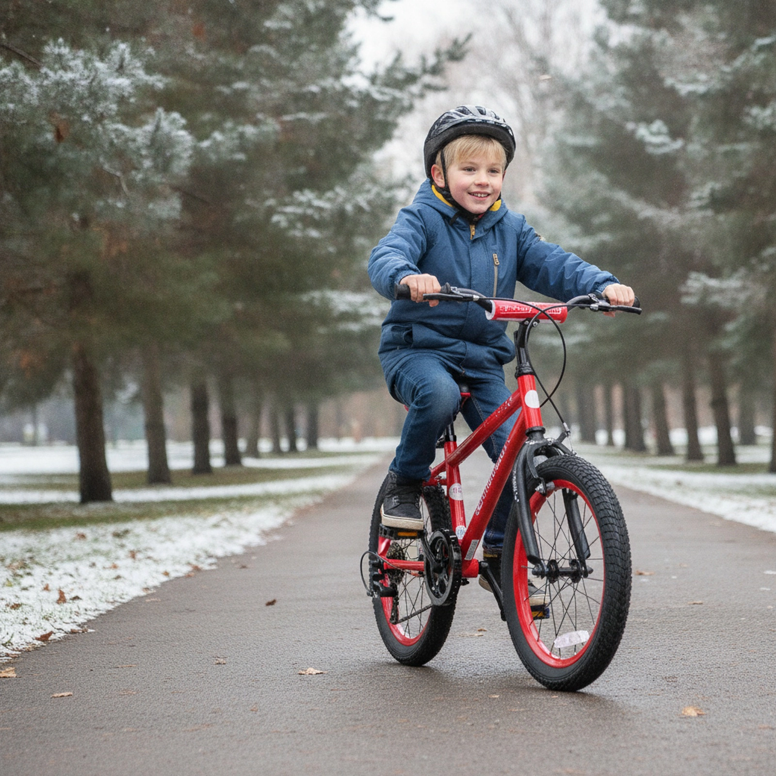16-in Kids Bike Christmas Music Safety Flag Detachable Training Wheels Front V-Brake and Coaster Brake Ages 4-7 Red