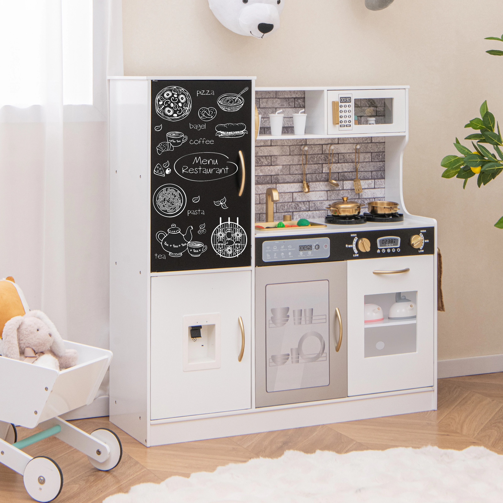 SUGIFT Multifunctional Pretend Play Kitchen with Utensils 39-in Tall Ages 3+ White
