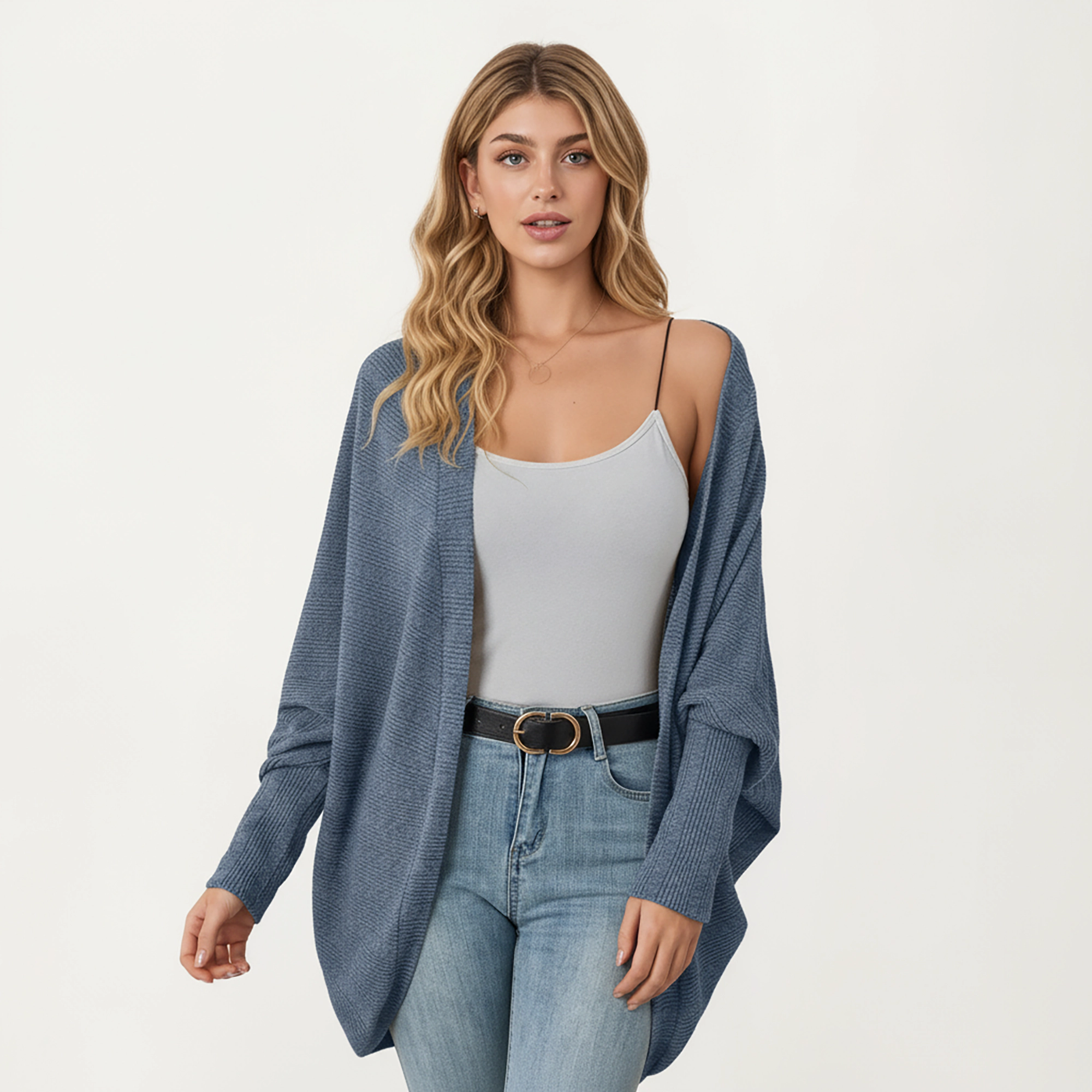 Anna-Kaci Women's Open Front Knit Cardigan with Dolman Sleeves and Relaxed Fit