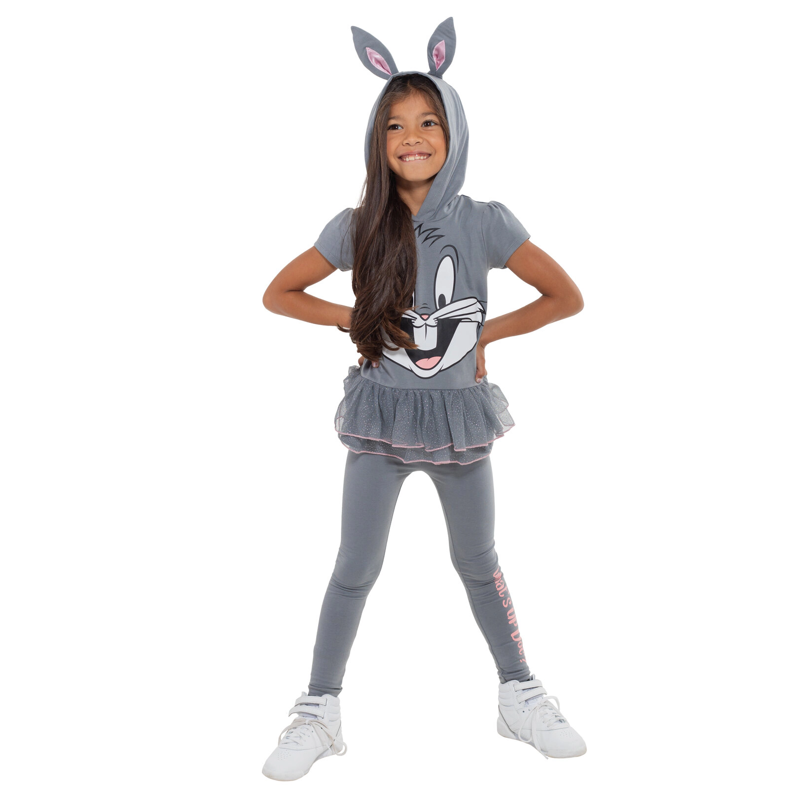 Looney Tunes Buggs Bunny Girls' Cosplay 2-Piece Hooded Tee and Leggings Set