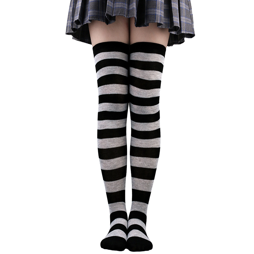 Women Over Knee High Socks Striped Thigh