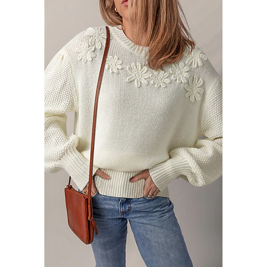 Threaded Pear Women's Rheakara Textured Puff Sleeve Sweater, Color