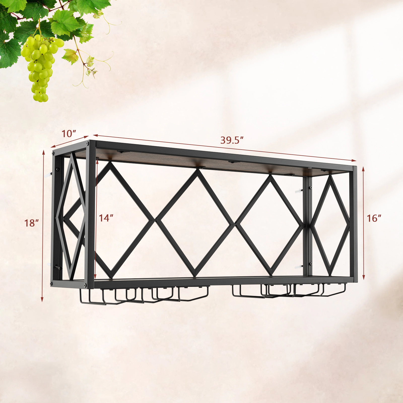 SUGIFT 39.5-in Wall Mounted Wine Rack for 39 Bottles and 12 Glasses with Metal Bar Shelf and Stemware Holder