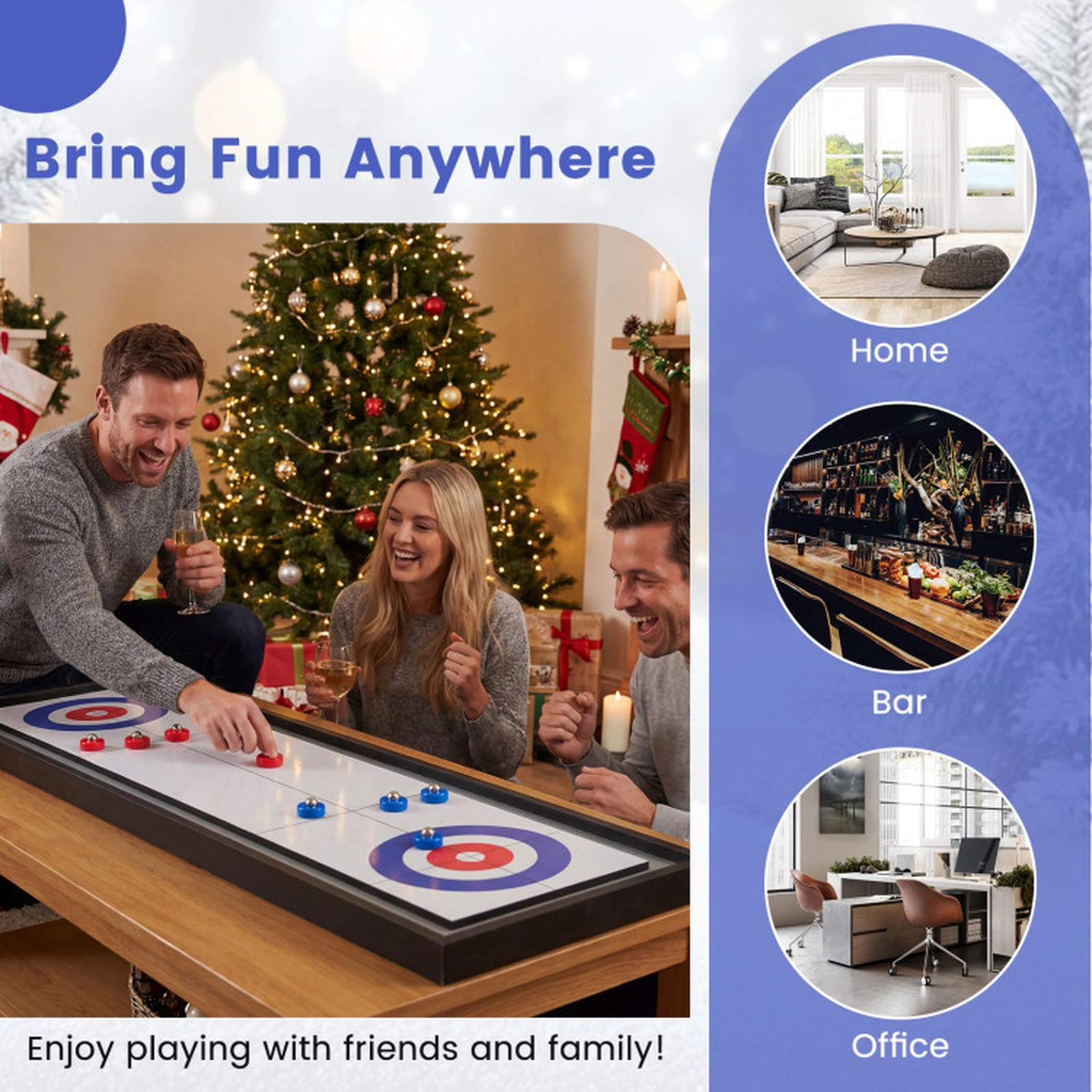 SUGIFT 42.5-in 2-Sided Tabletop Shuffleboard and Curling Board Game with 8 Rolling Pucks and Wooden Frame
