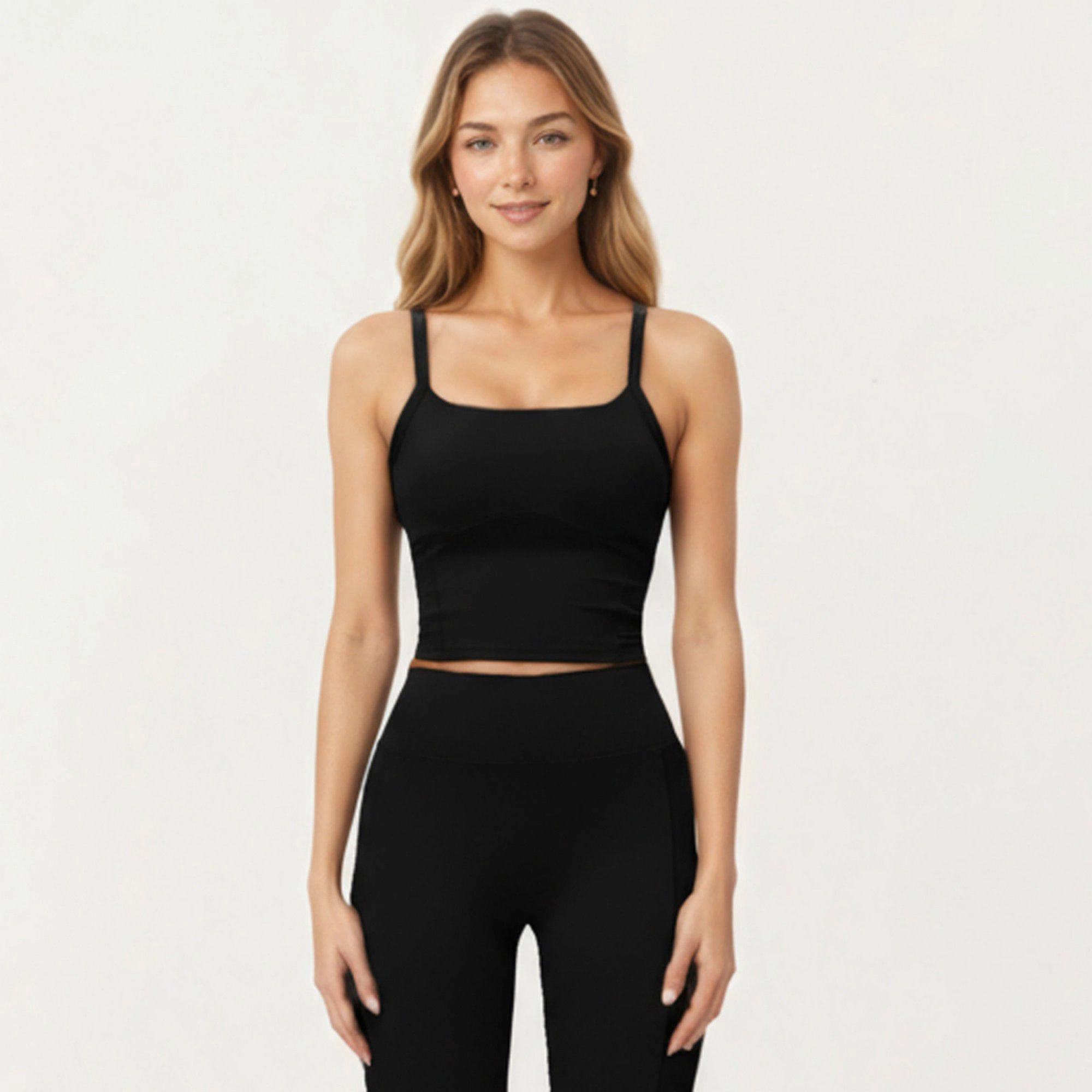 Anna-Kaci Women's Fitted Active Tank Top with Square Neckline, Supportive Built-In Shelf Layer and Smooth Stretch Fabric